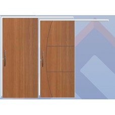 23802 - Porta Sobrepor com Puxador de Madeira Castanha 90cm Batente Branca